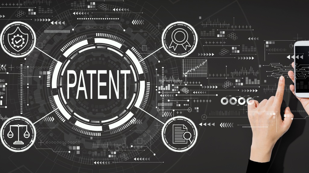Patent concept with person using a white smartphone
