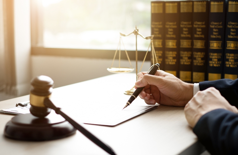 Lawyer is reviewing documents